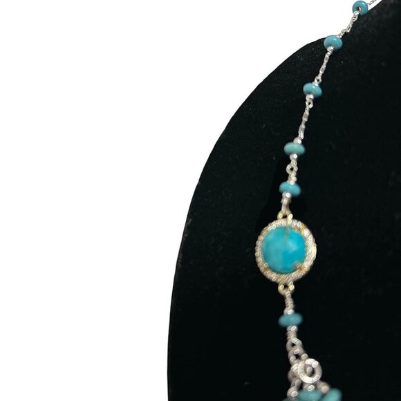 Three Strands Natural Turquoise, And Sterling Silver Necklace - Picture 2 of 4